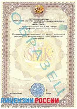 Образец сертификата соответствия (приложение) Ленск Сертификат ISO 13485